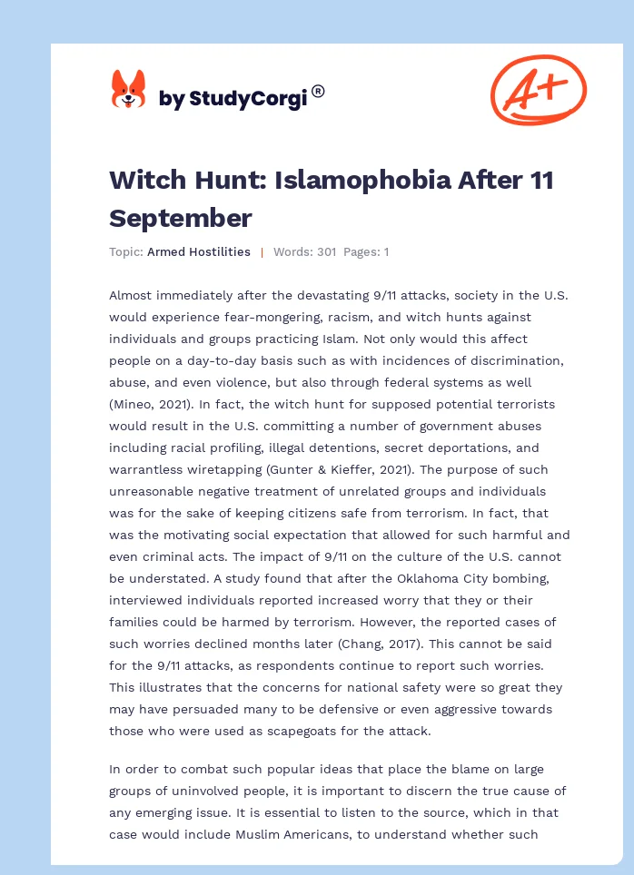 Witch Hunt: Islamophobia After 11 September. Page 1