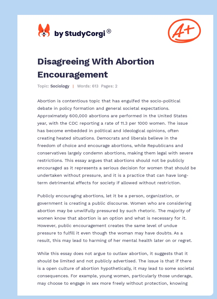 Disagreeing With Abortion Encouragement. Page 1