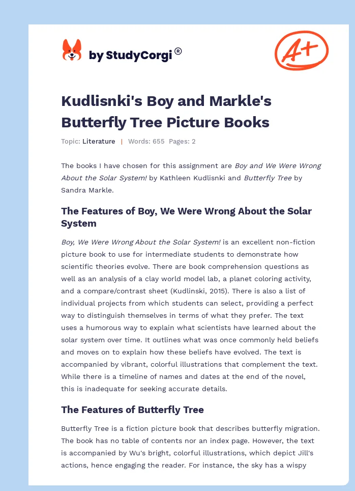 Kudlisnki's Boy and Markle's Butterfly Tree Picture Books. Page 1