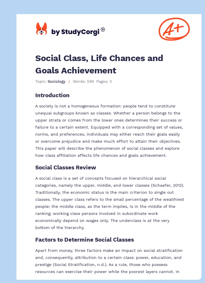 Social Class, Life Chances and Goals Achievement. Page 1