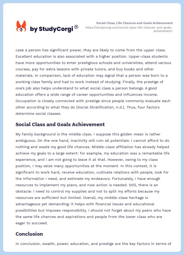 Social Class, Life Chances and Goals Achievement. Page 2