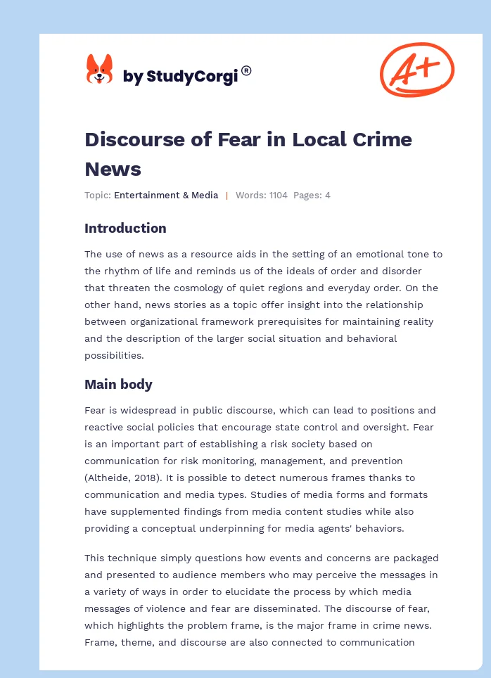 Discourse of Fear in Local Crime News. Page 1