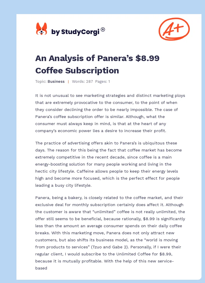An Analysis of Panera’s $8.99 Coffee Subscription. Page 1