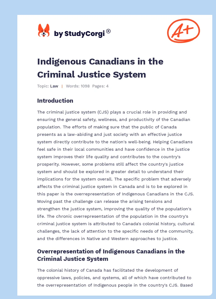 Indigenous Canadians in the Criminal Justice System. Page 1