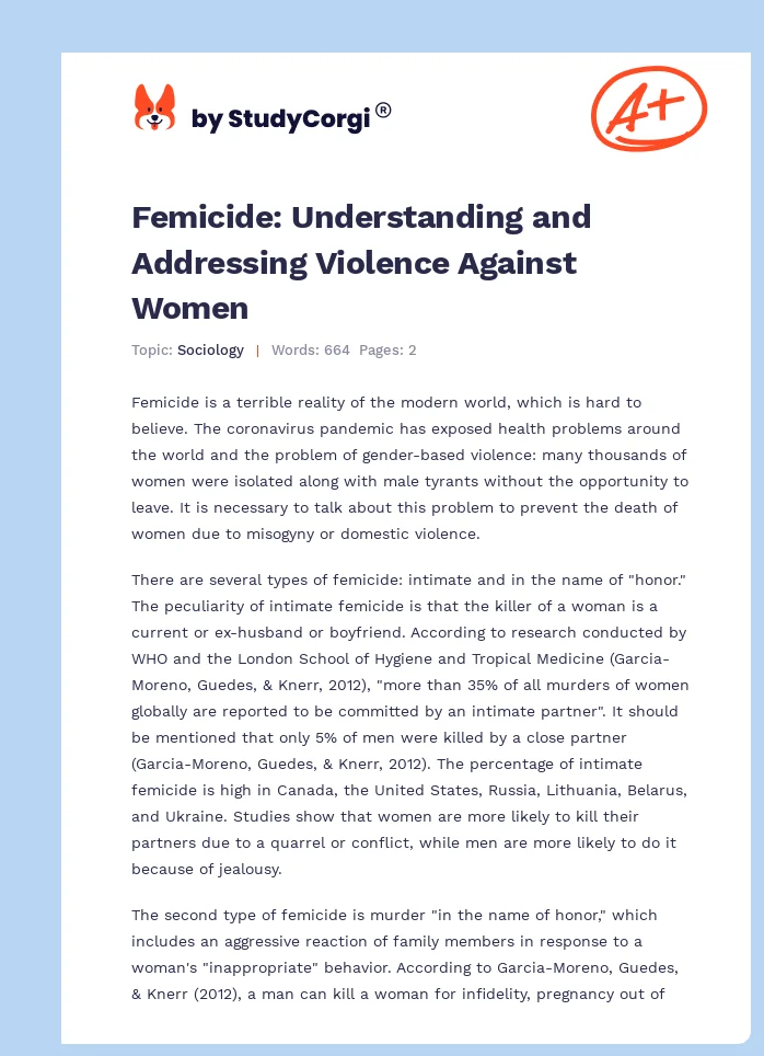 Femicide: Understanding and Addressing Violence Against Women. Page 1