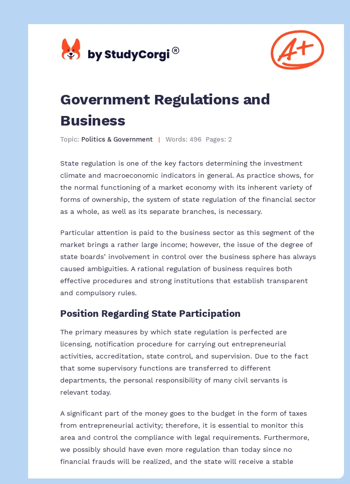 Government Regulations and Business. Page 1