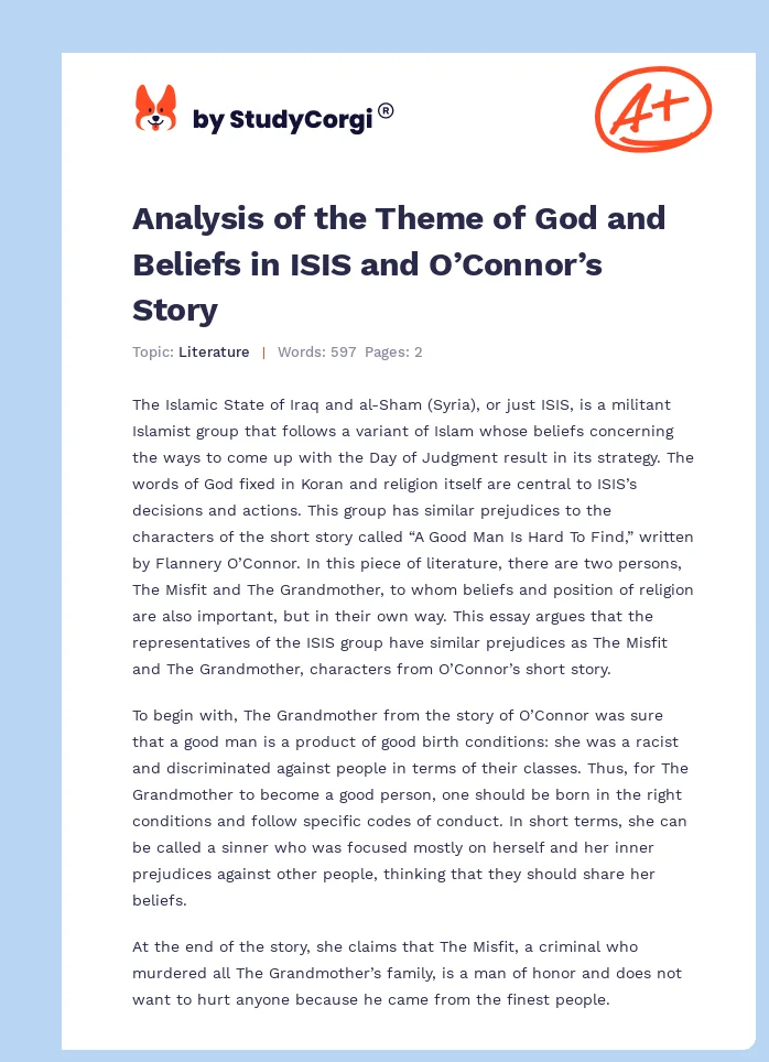 Analysis of the Theme of God and Beliefs in ISIS and O’Connor’s Story. Page 1