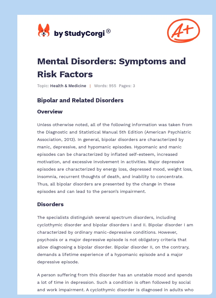Mental Disorders: Symptoms and Risk Factors. Page 1