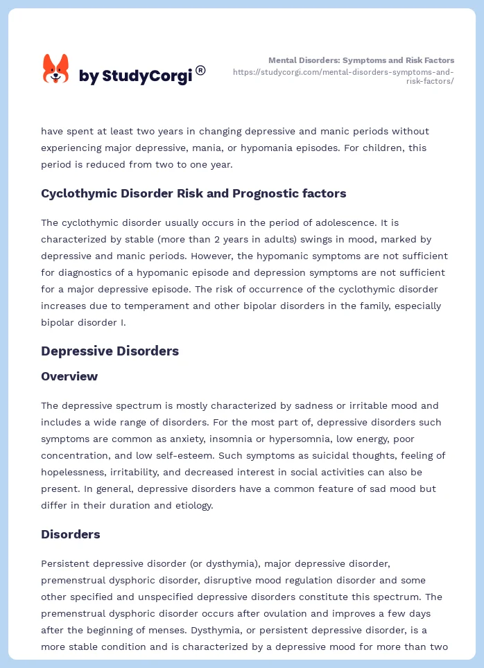 Mental Disorders: Symptoms and Risk Factors. Page 2