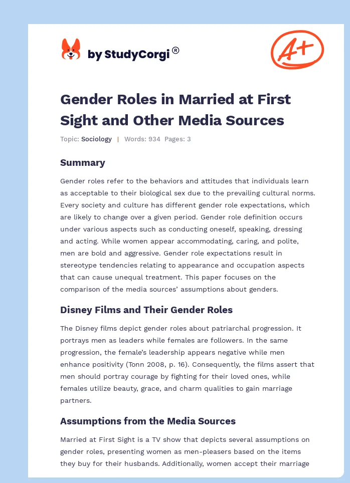 Gender Roles in Married at First Sight and Other Media Sources. Page 1