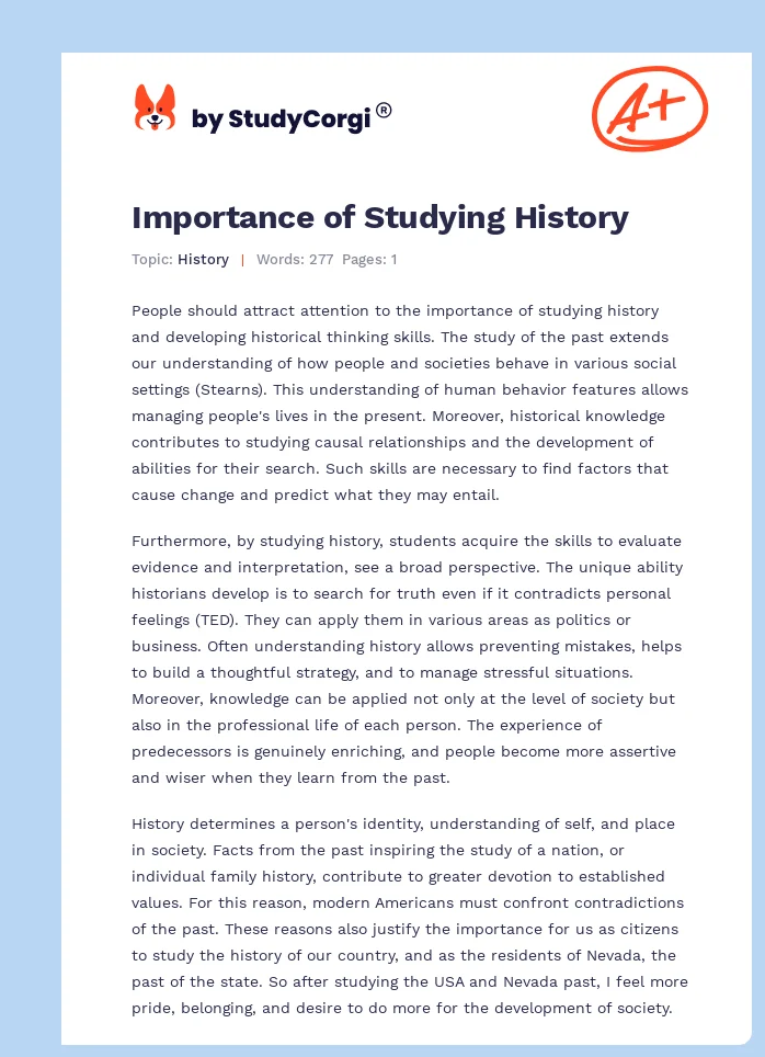 Importance of Studying History. Page 1