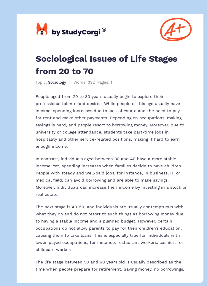 Sociological Issues of Life Stages from 20 to 70. Page 1