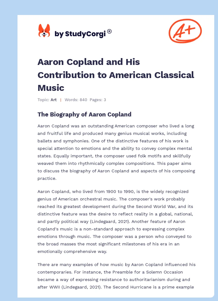 Aaron Copland and His Contribution to American Classical Music. Page 1