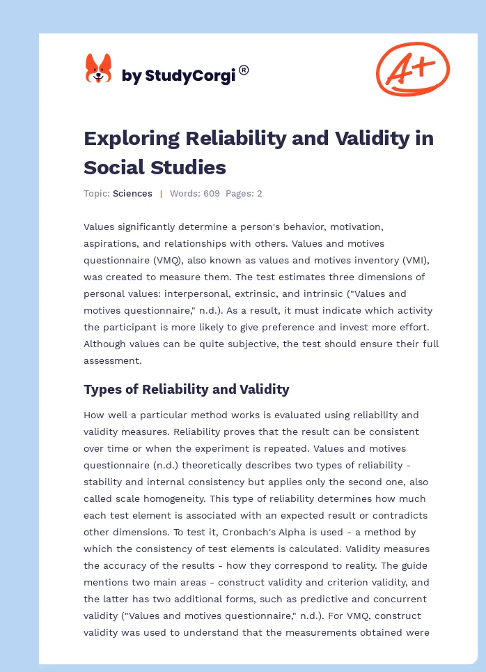 Exploring Reliability and Validity in Social Studies. Page 1