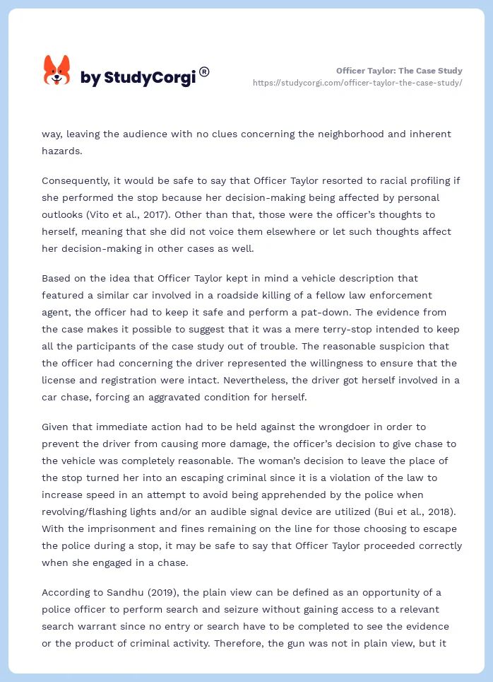 Officer Taylor: The Case Study. Page 2