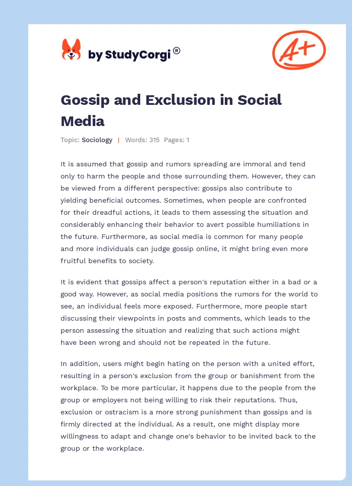 Gossip and Exclusion in Social Media. Page 1