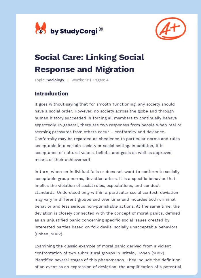 Social Care: Linking Social Response and Migration. Page 1