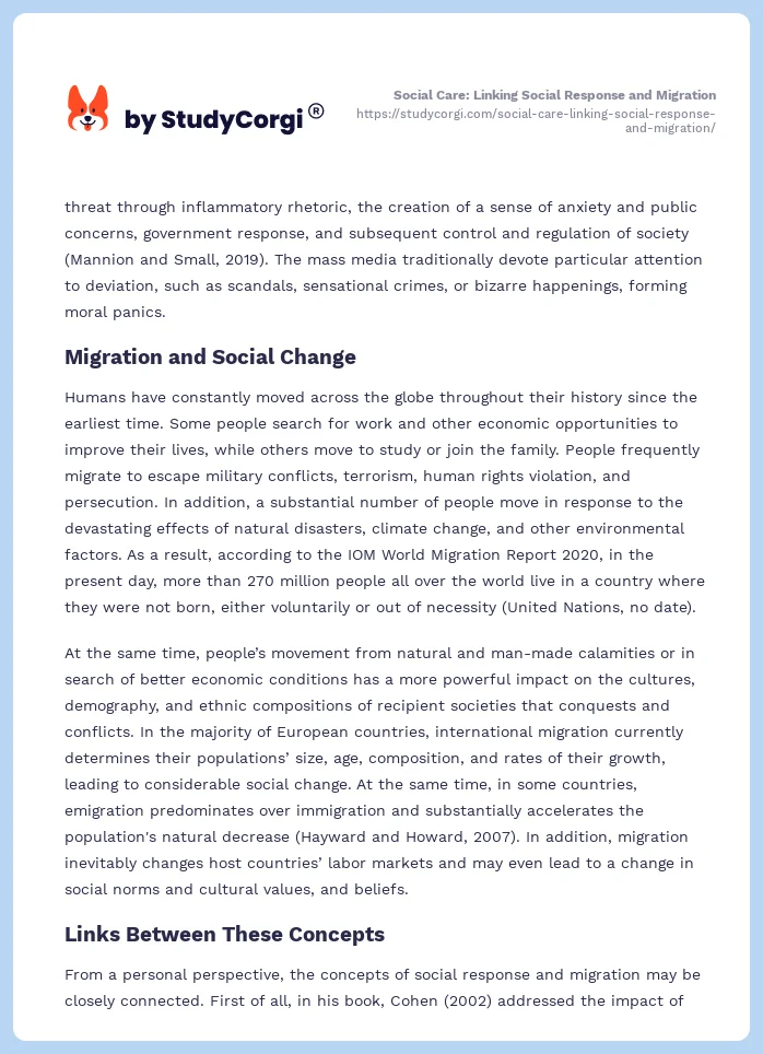 Social Care: Linking Social Response and Migration. Page 2