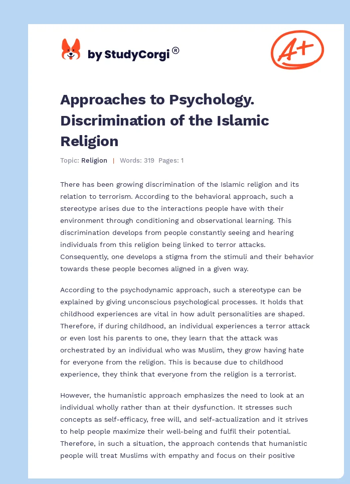 Approaches to Psychology. Discrimination of the Islamic Religion. Page 1