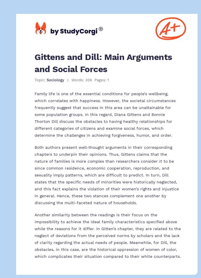 Gittens and Dill: Main Arguments and Social Forces. Page 1