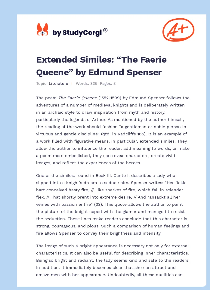 Extended Similes: “The Faerie Queene” by Edmund Spenser. Page 1