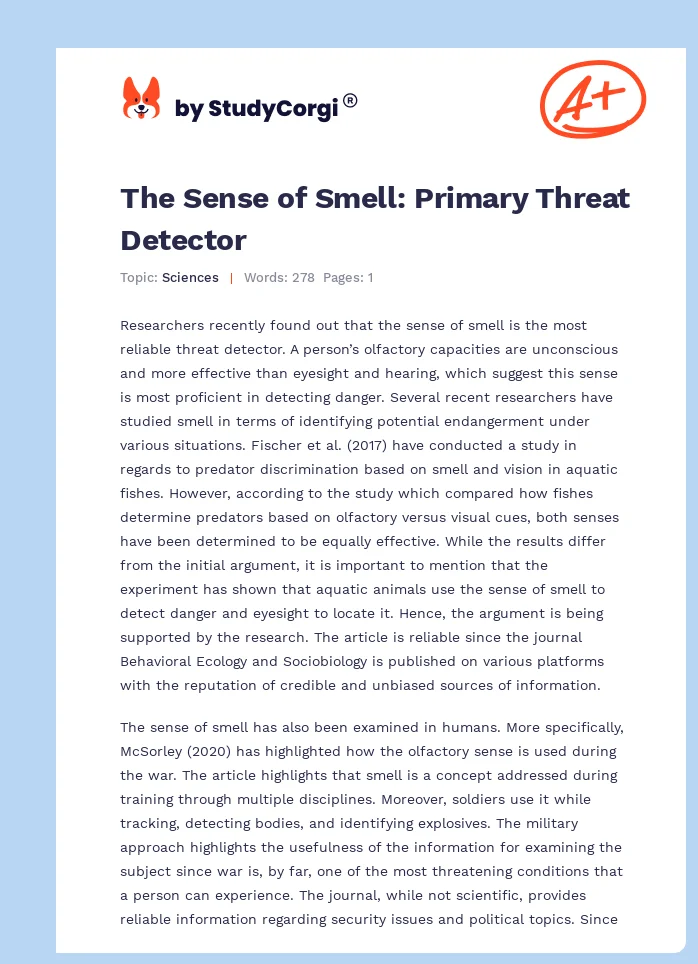 The Sense of Smell: Primary Threat Detector. Page 1