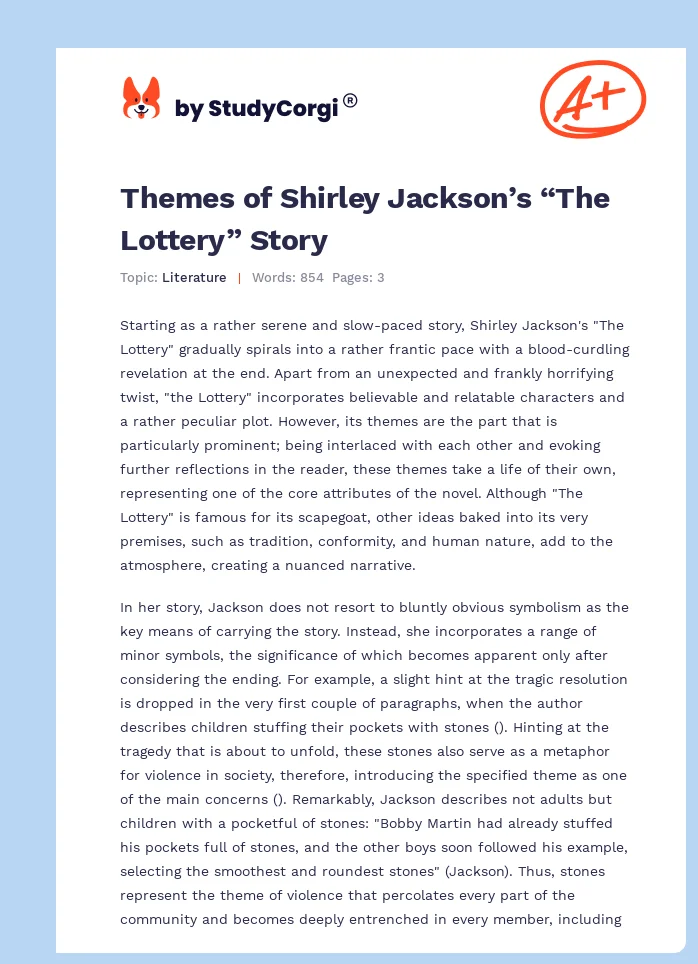 Themes of Shirley Jackson’s “The Lottery” Story. Page 1
