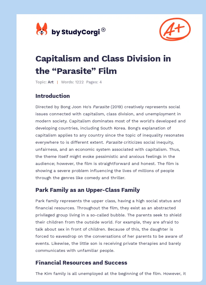 Capitalism and Class Division in the “Parasite” Film. Page 1