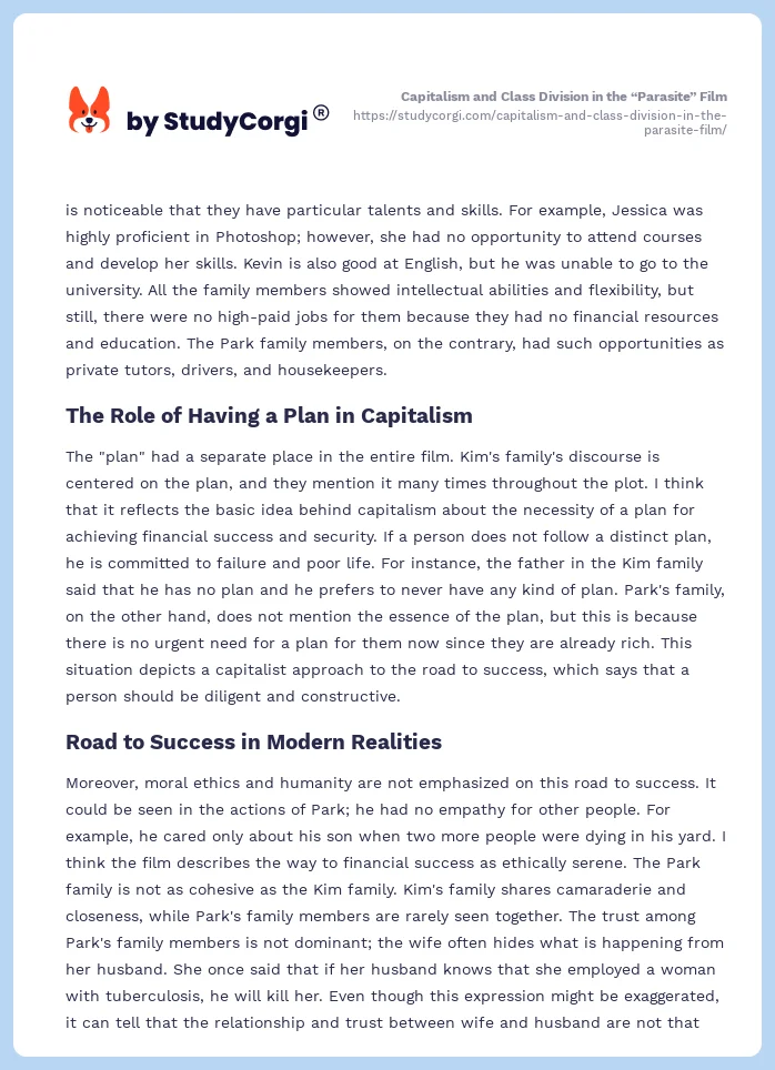Capitalism and Class Division in the “Parasite” Film. Page 2