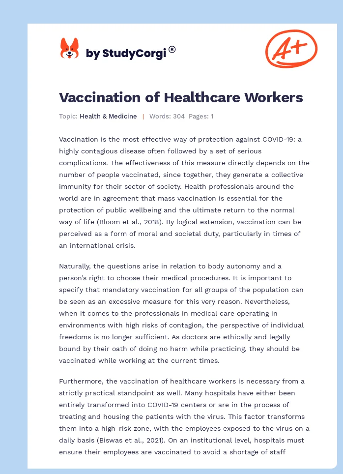 Vaccination of Healthcare Workers. Page 1