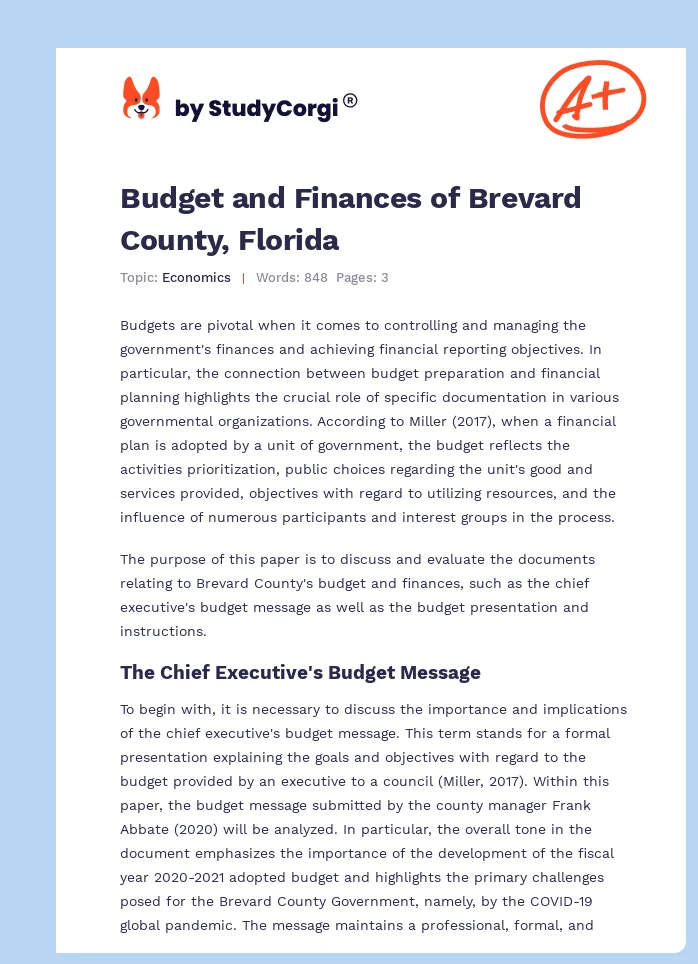 Budget and Finances of Brevard County, Florida. Page 1
