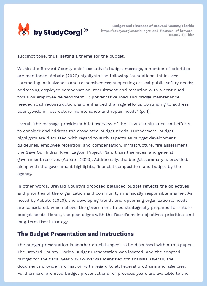 Budget and Finances of Brevard County, Florida. Page 2