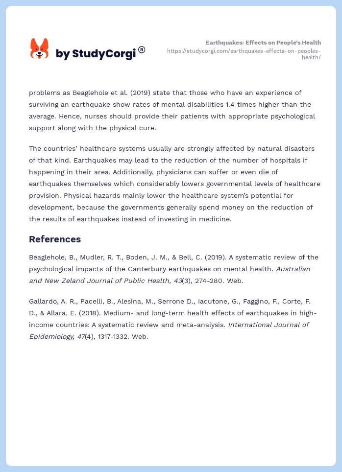 Earthquakes: Effects on People’s Health. Page 2