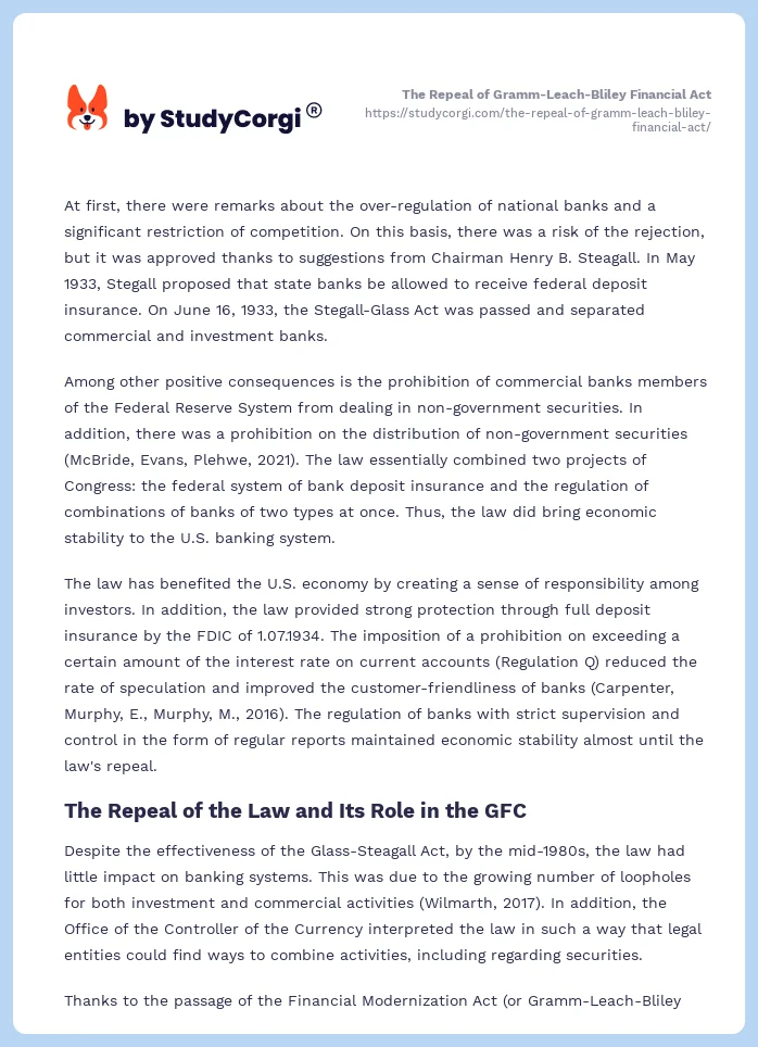 The Repeal of Gramm-Leach-Bliley Financial Act. Page 2