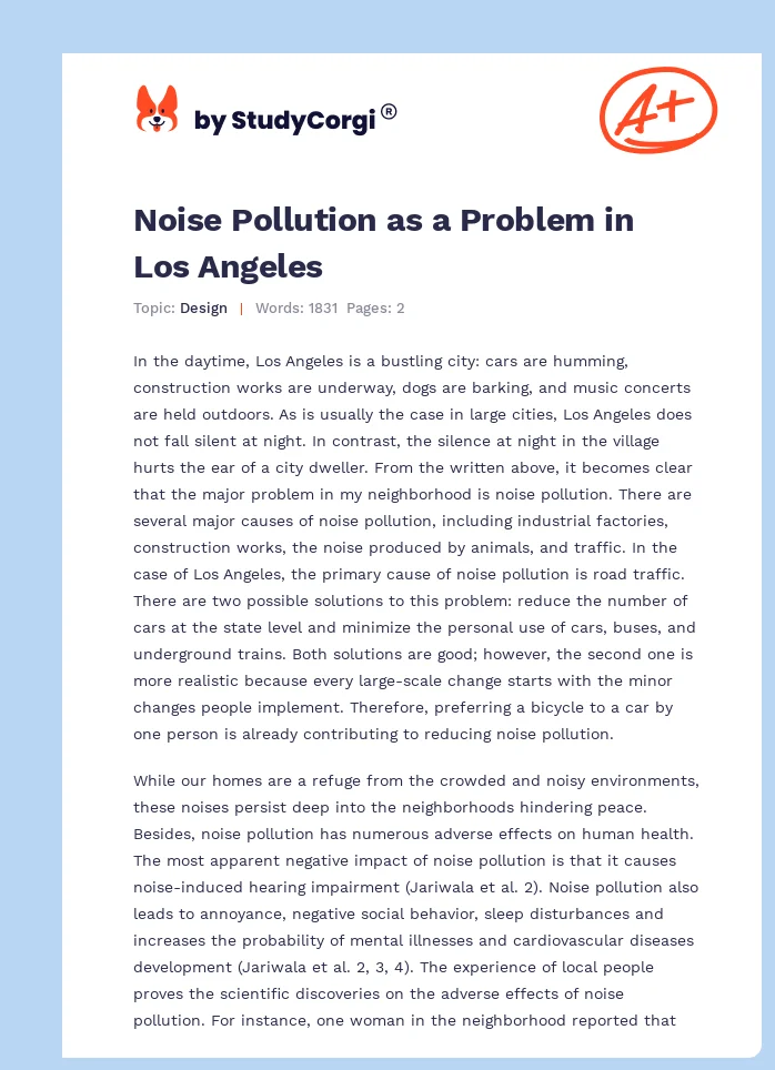 Noise Pollution as a Problem in Los Angeles. Page 1