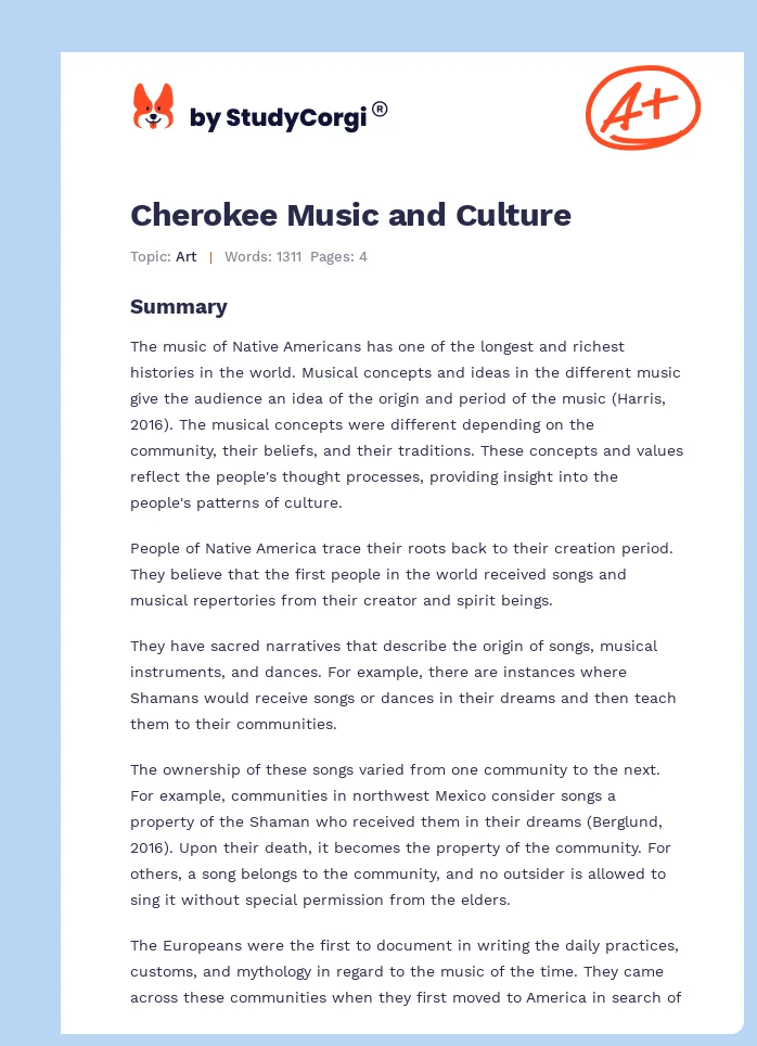 Native American Music: Cherokee Indian Tribe. Page 1