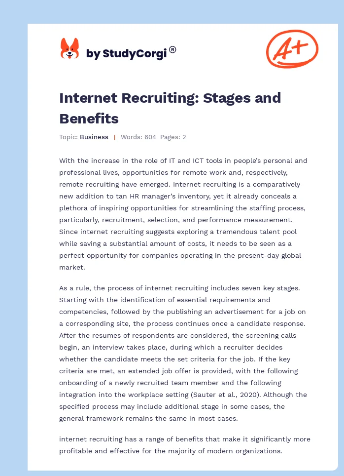 Internet Recruiting: Stages and Benefits. Page 1