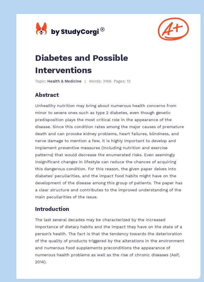 Diabetes and Possible Interventions. Page 1