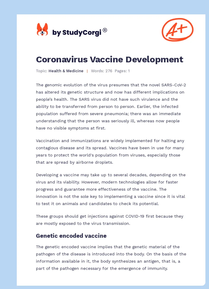 Coronavirus Vaccine Development. Page 1