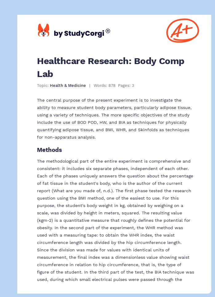 Healthcare Research: Body Comp Lab. Page 1