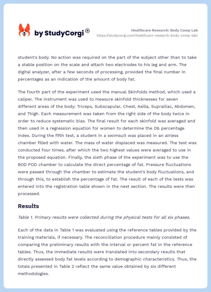 Healthcare Research: Body Comp Lab. Page 2