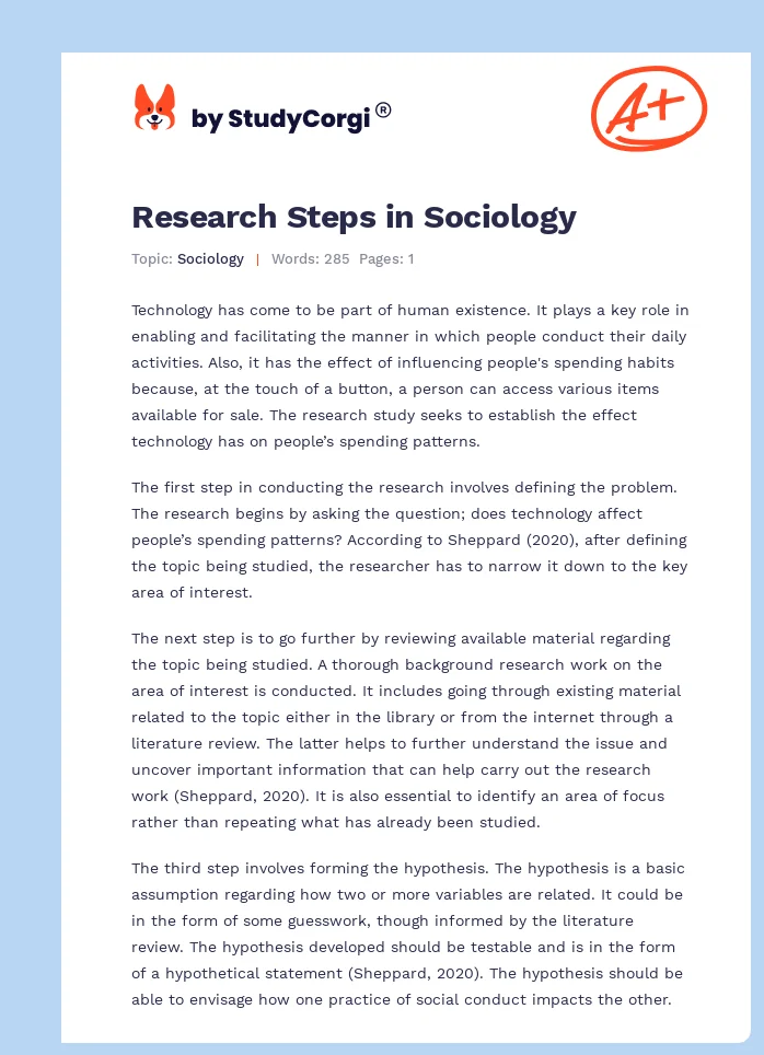 Research Steps in Sociology. Page 1