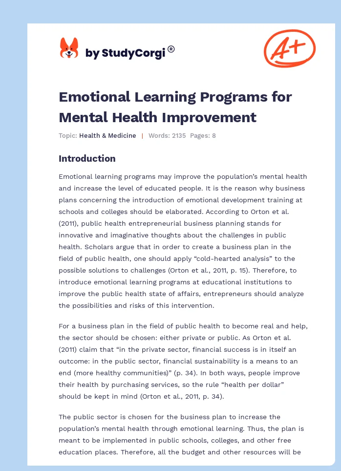 Emotional Learning Programs for Mental Health Improvement. Page 1