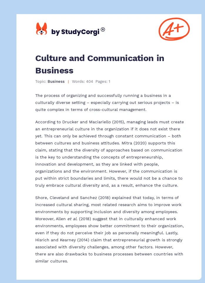 Culture and Communication in Business. Page 1