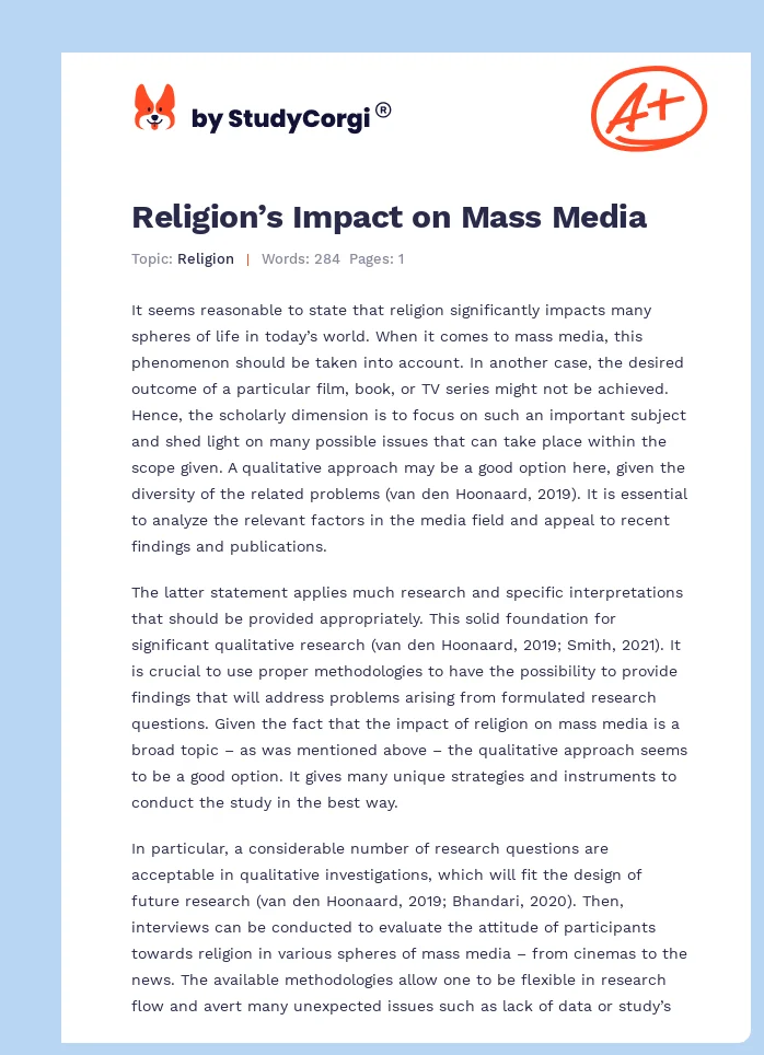 Religion’s Impact on Mass Media. Page 1