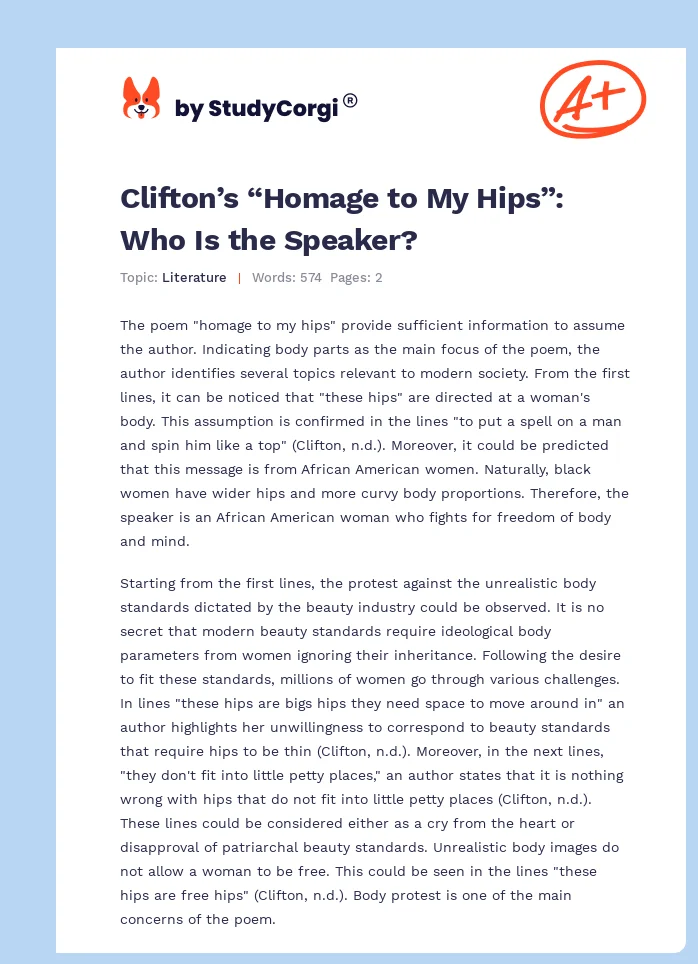 Clifton’s “Homage to My Hips”: Who Is the Speaker?. Page 1