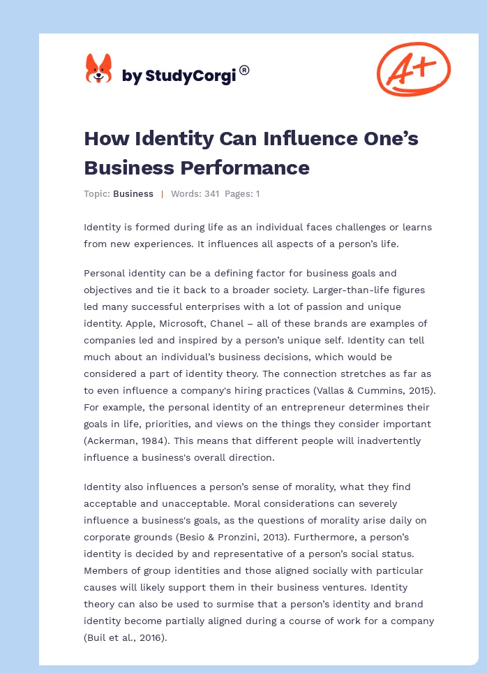 How Identity Can Influence One’s Business Performance. Page 1