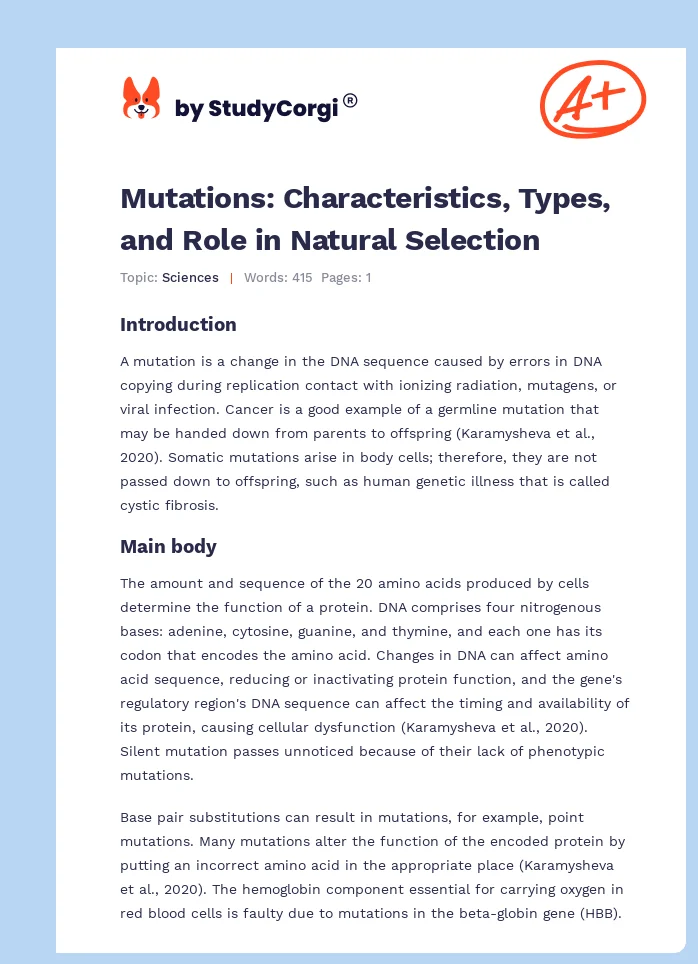 Mutations: Characteristics, Types, and Role in Natural Selection. Page 1