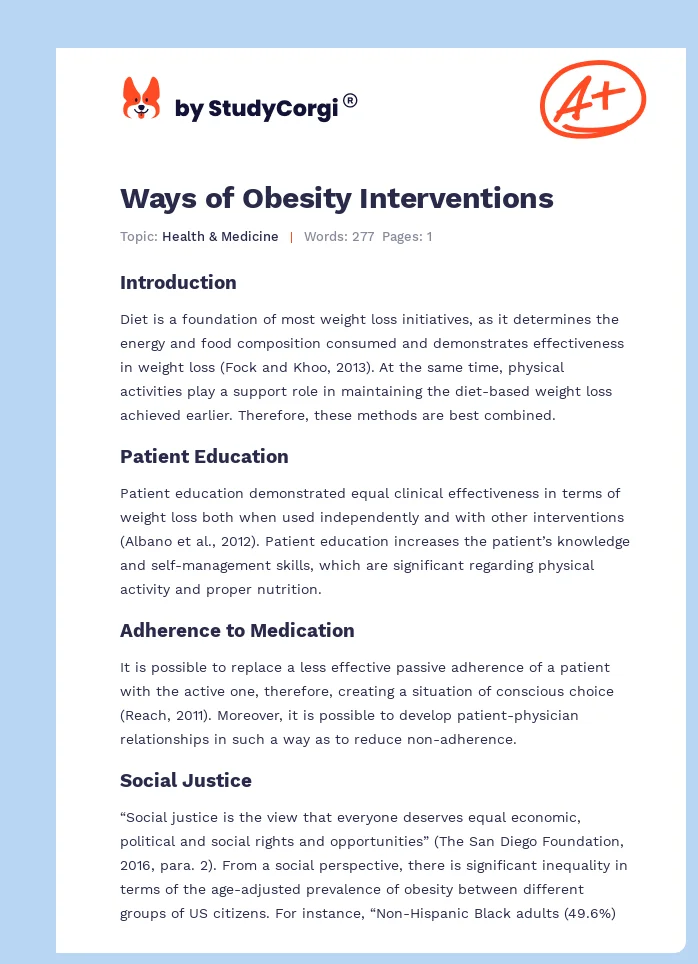 Ways of Obesity Interventions. Page 1