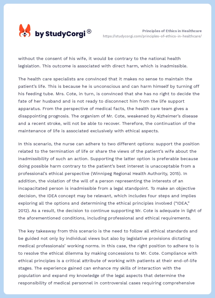 Principles of Ethics in Healthcare. Page 2